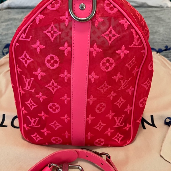 Louis Vuitton SS20 Lace Mesh See Through Pink Keepall 50 New/Excellent Condition - Picture 6 of 13